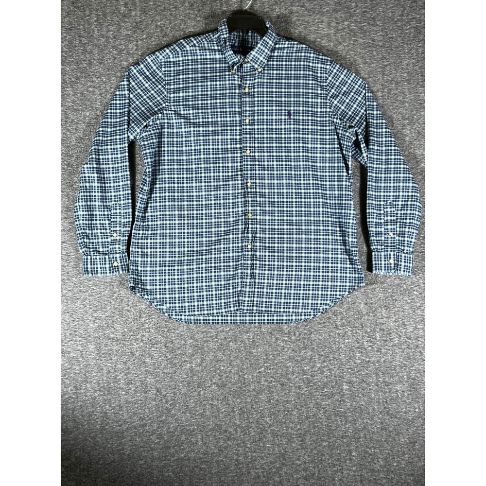 Ralph Lauren Mens XXL Plaid Button Down‎ Shirt Green Purple Cotton Long Sleeve
